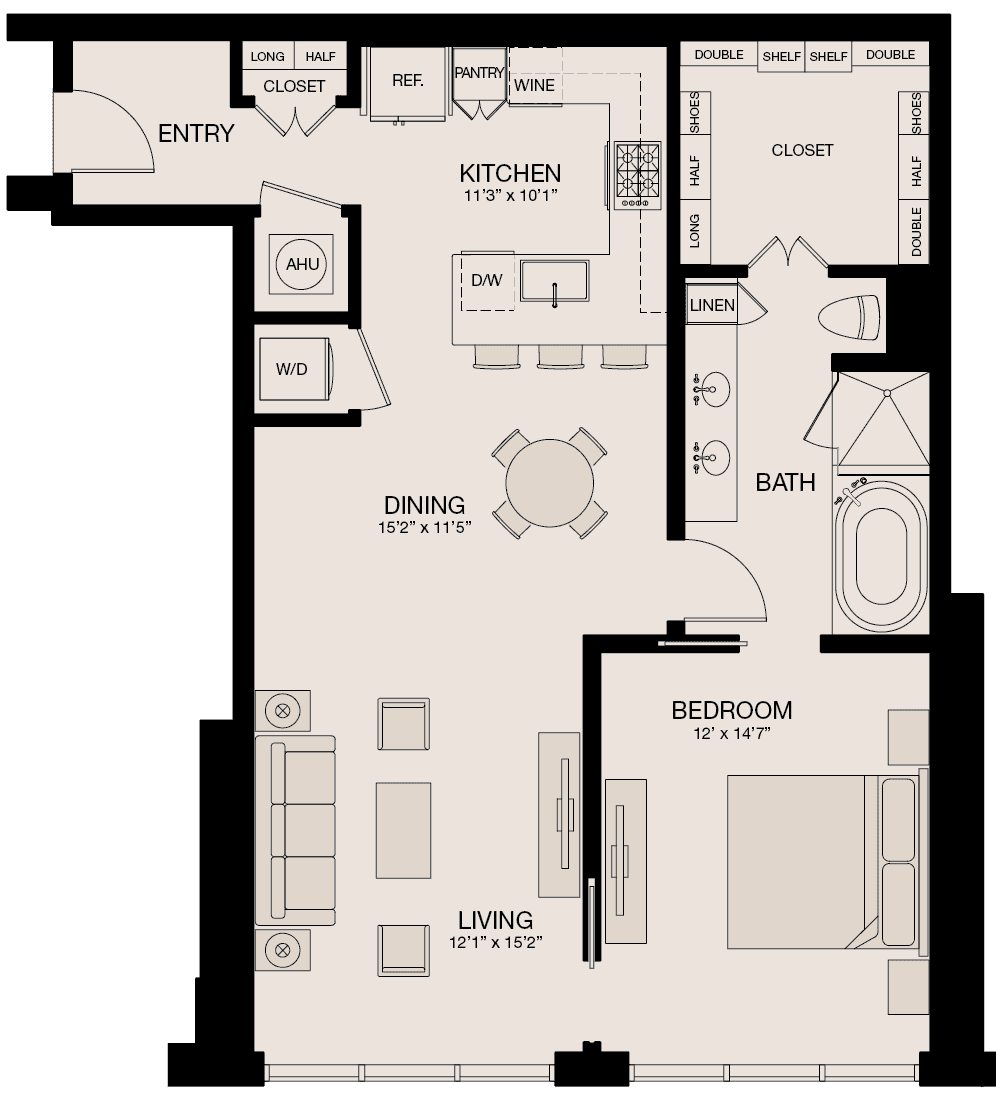 Type A - 1 Bedroom, 1 Bathroom Floor Plan
