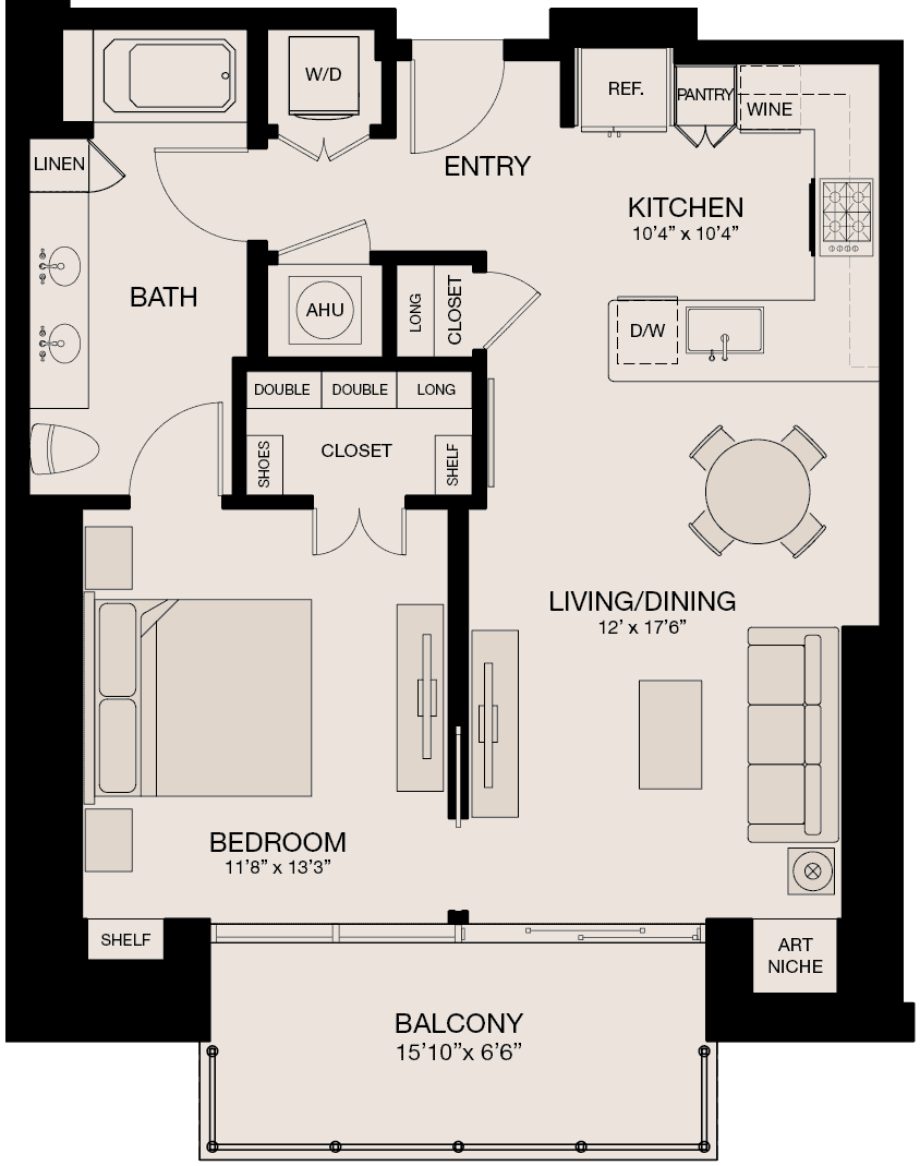 Type B - 1 Bedroom, 1 Bathroom Floor Plan