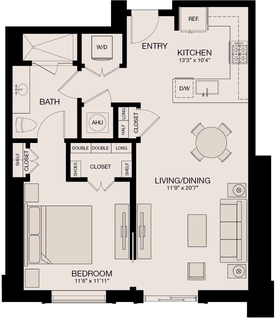 Type CL - 1 Bedroom, 1 Bathroom Floor Plan