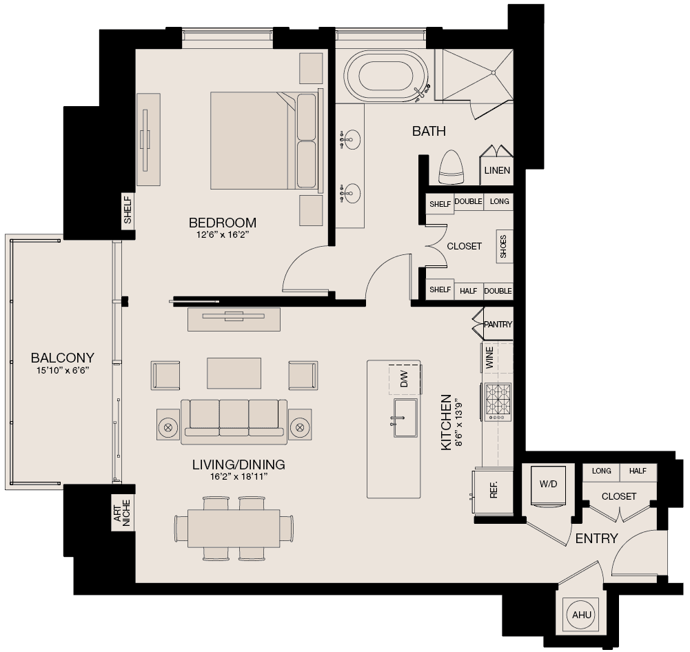 Type FL - 1 Bedroom, 1 Bathroom Floor Plan