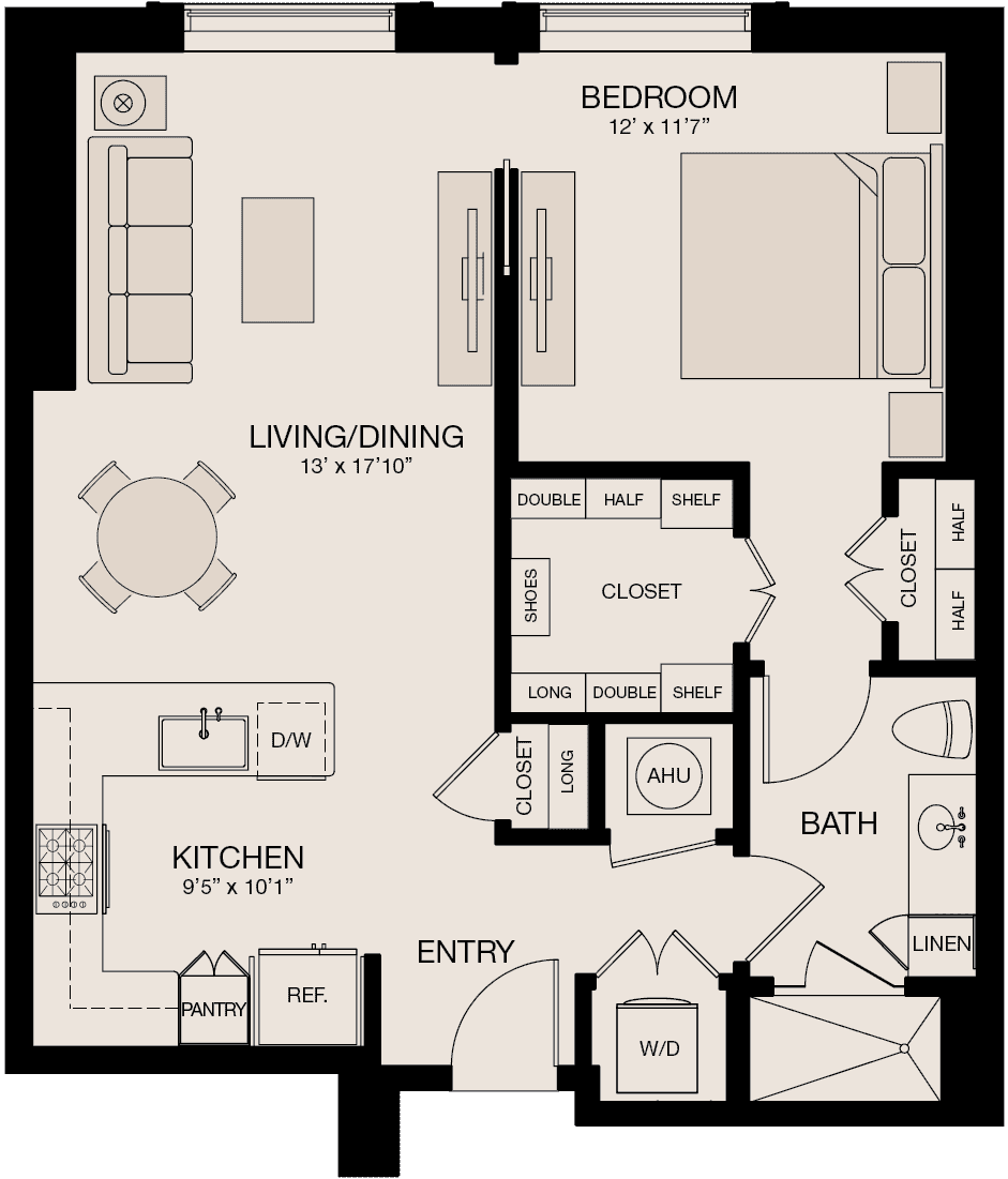 Type GL - 1 Bedroom, 1 Bathroom Floor Plan