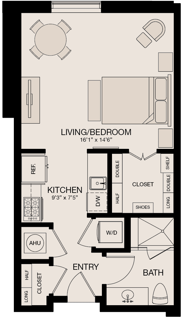 Type IL - Studio, 1 Bathroom Floor Plan