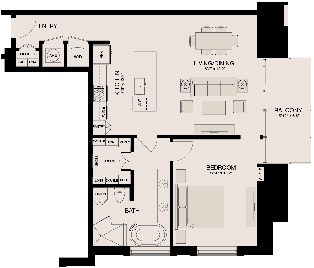 Type ML - 1 Bedroom, 1 Bathroom Floor Plan