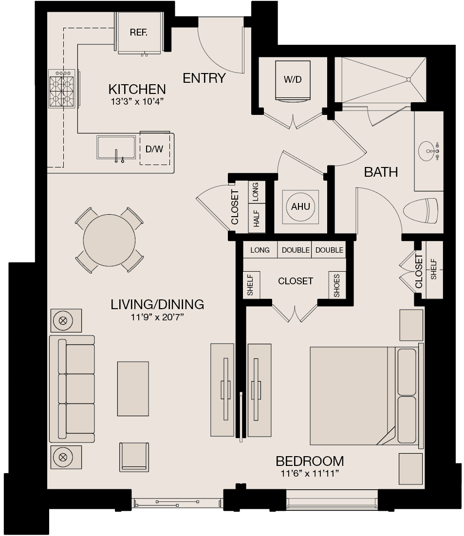 Type NL - 1 Bedroom, 1 Bathroom Floor Plan