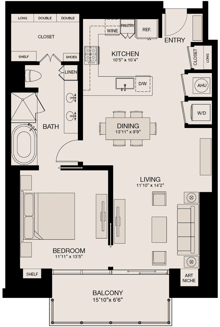 Type P - 1 Bedroom, 1 Bathroom Floor Plan