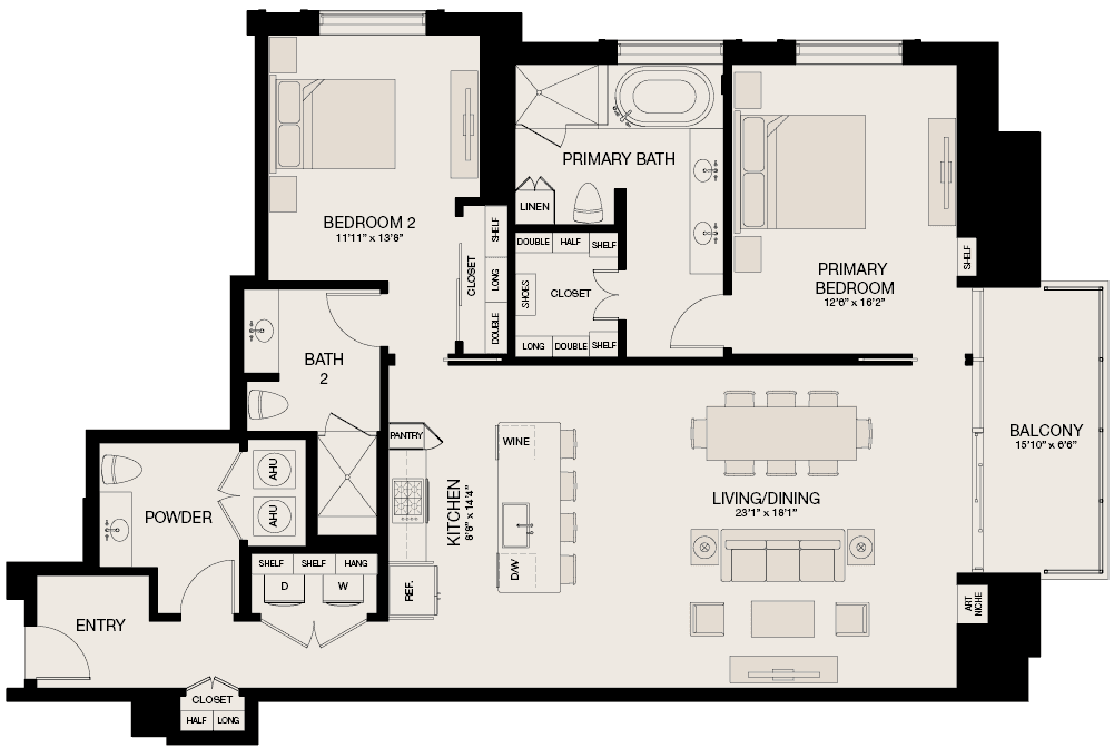 Type K - 2 Bedroom, 2.5 Bathroom Floor Plan