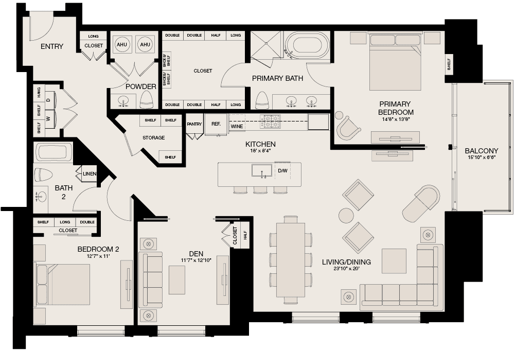 Type M - 2 Bedroom, 2.5 Bathroom Floor Plan