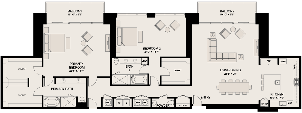 Type North - 2 Bedroom, 2.5 Bathroom Floor Plan